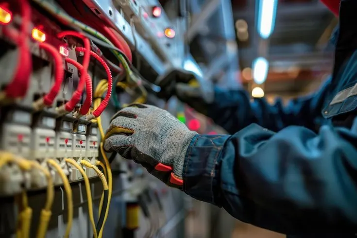 Elektrikçinin sigorta panosunda tesisat onarımı yaparken çekilmiş fotoğrafı